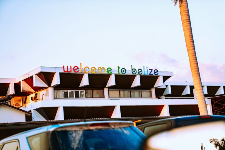 Welcome to belize' sign at Belize City entrance, Belize.