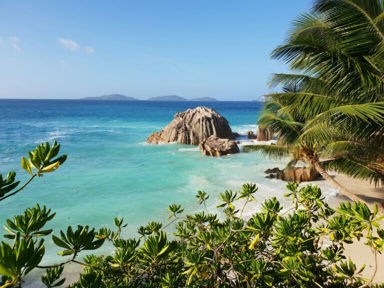 Plajă din Seychelles cu nisip alb